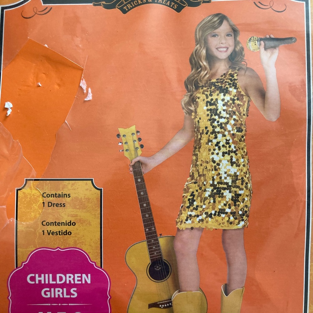 Halloween Country Diva Costume New Gold Sequin Sleeveless Dress. Size M 7-8